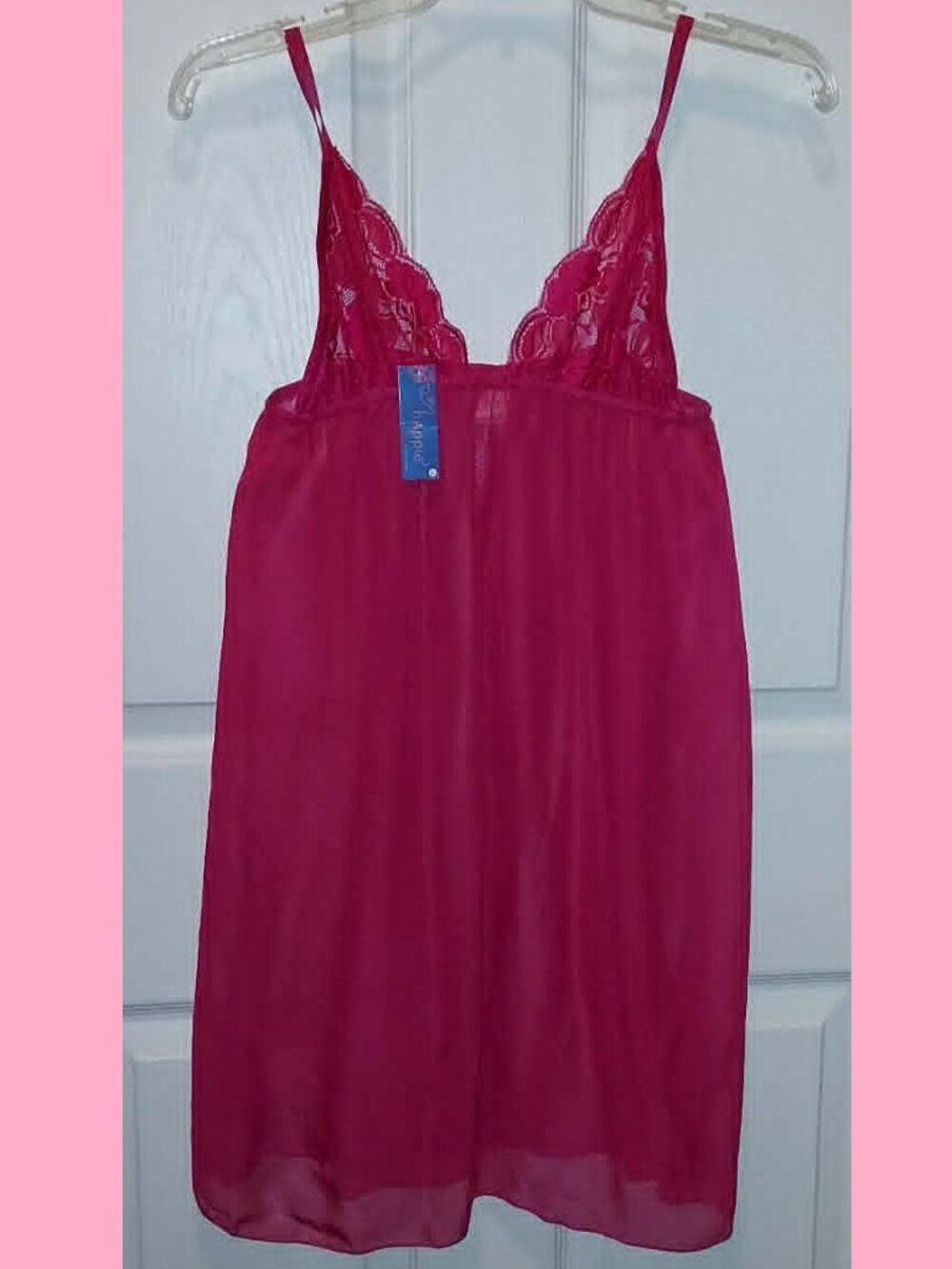 SHEER LACY NEGLIGEE Hot Pink Nightie Lightweight Adjustable straps Ladies M